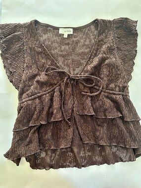 La Peche Paisley Ruffle Y2K Fairycore Romantic Blouse in Brown Size Medium